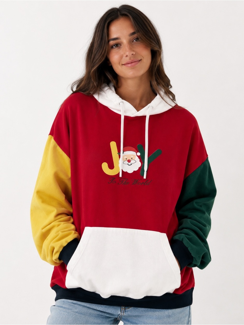 Denim & Flower Ricky Singh Christmas Colorblock Hoodie XL Joy Santa